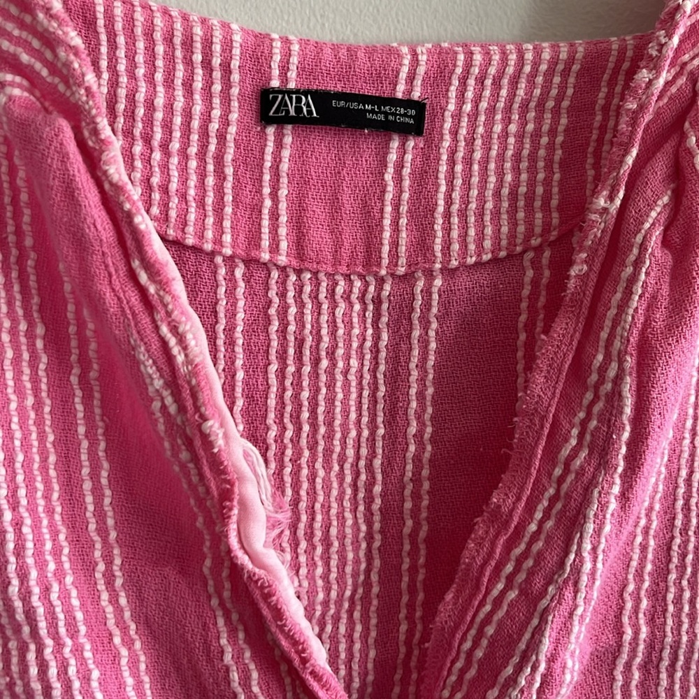 Zara pink and white woven tunic cover up top - Picture 2 of 7